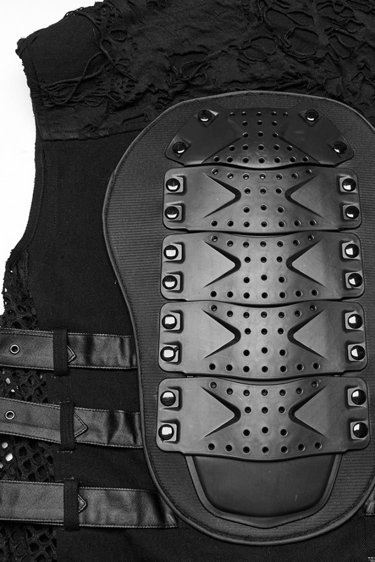 Black Stitching Mesh Rivet Buckle Men's Punk Vest - Product - 6