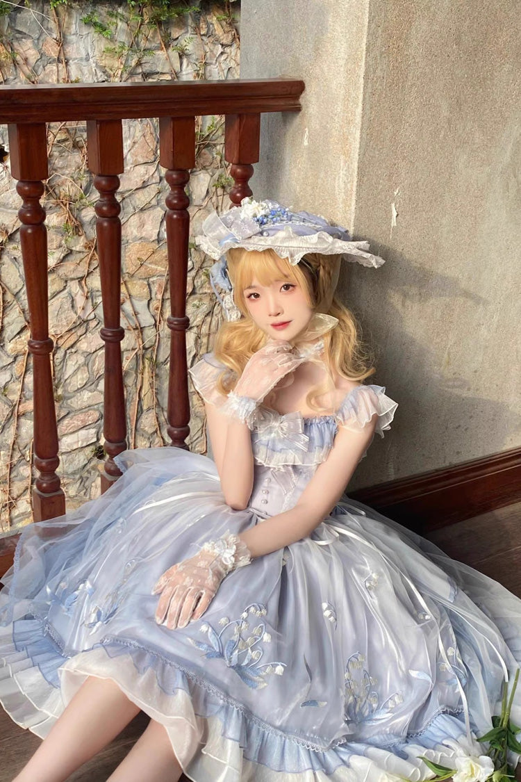 Blue Love Is Coming Multi-layer Ruffle Embroidery Bowknot Sweet Princess (Set) detail view 3