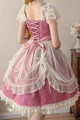 Rose Red [Sakura’s Spring Resonance] Sleeveless Ruffled Bow Sweet Lolita Jsk Dress (Short Version) - Product - 7