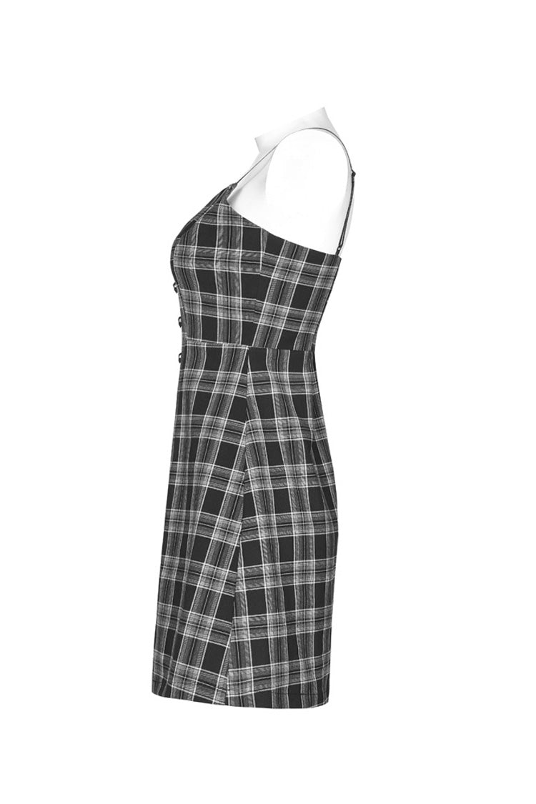 Black/White Plaid Skull Studded Belt Women's Punk Suspender Dress - Product - 6