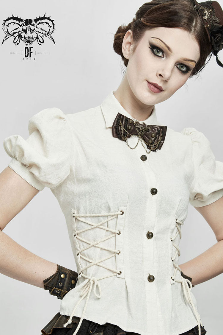 Brown Adjustable Crackled Metal Women's Gothic Decorative Bow Tie - Product - 4