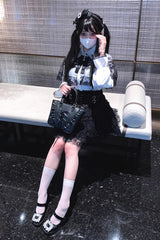 [Mist Veil] Long Sleeves Hollow Lace Jirai Kei Blouse 3 Colors - Product - 5