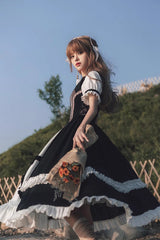 Black/White Bavarian Style Rose Embroidery Short Sleeves Sweet Lolita Dress - Product - 6