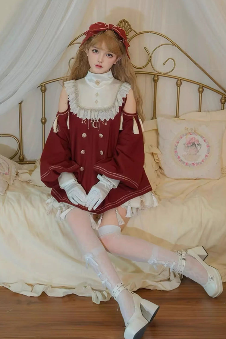 Red [Starry Night] Long Sleeves Ruffle Embroidery Sweet Princess Lolita Dress Full Set - Product - 9