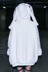 White Rabbit Ears Long Sleeves Hooded Punk Jirai Kei Coat - Product - 4