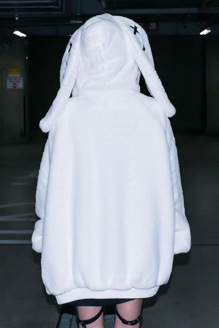 White Rabbit Ears Long Sleeves Hooded Punk Jirai Kei Coat - Product - 4