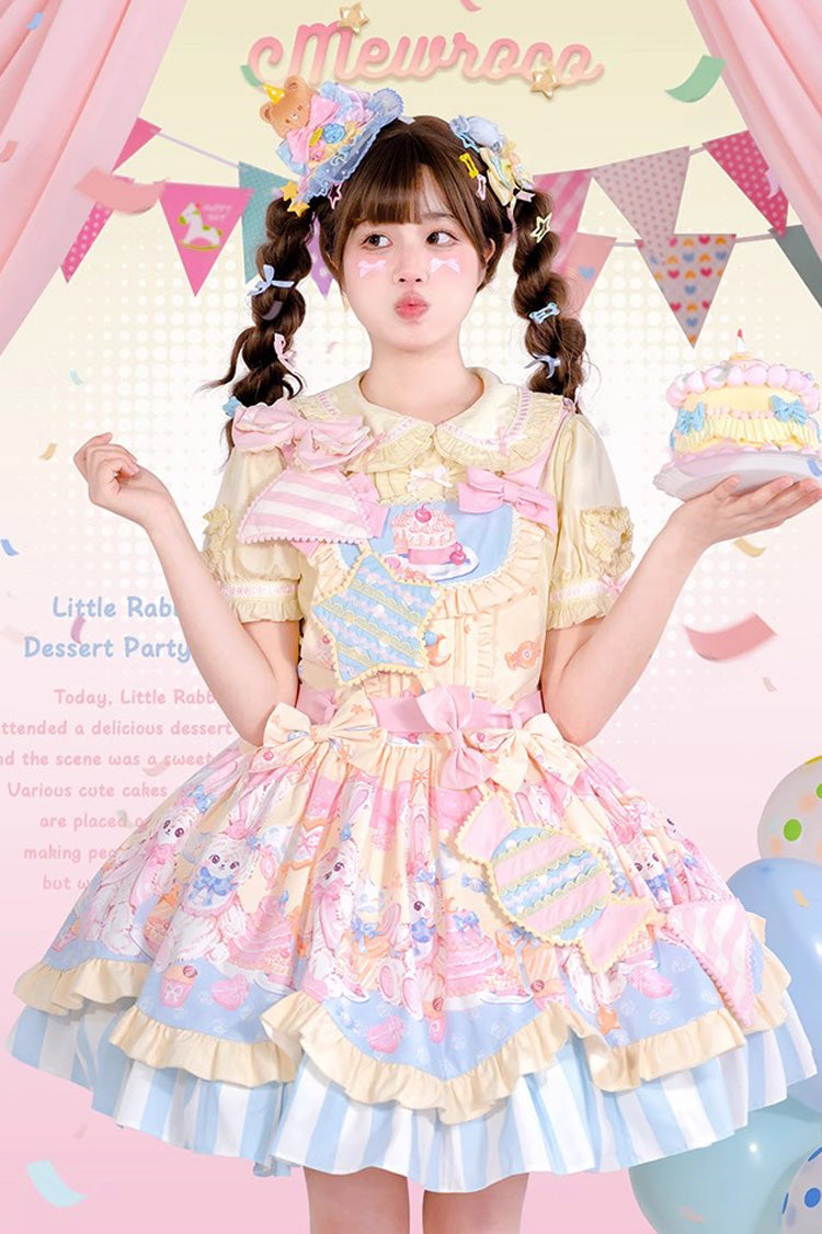 Multi-Color Multi-layer Party Bunny Cat Print Bowknot Sweet Lolita Jsk Dress - Product - 7