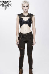 Brown Back Lace Up Raglan Sleeve Chest Hollow Loop Women's Punk Corset - Product - 3