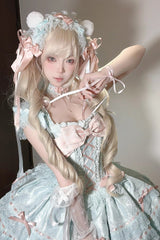 Green [Flora Isle Butterfly] Sleeveless Ruffle Bowknot Lace Lace-Up Sweet Elegant Lolita Jsk Dress - Product - 7