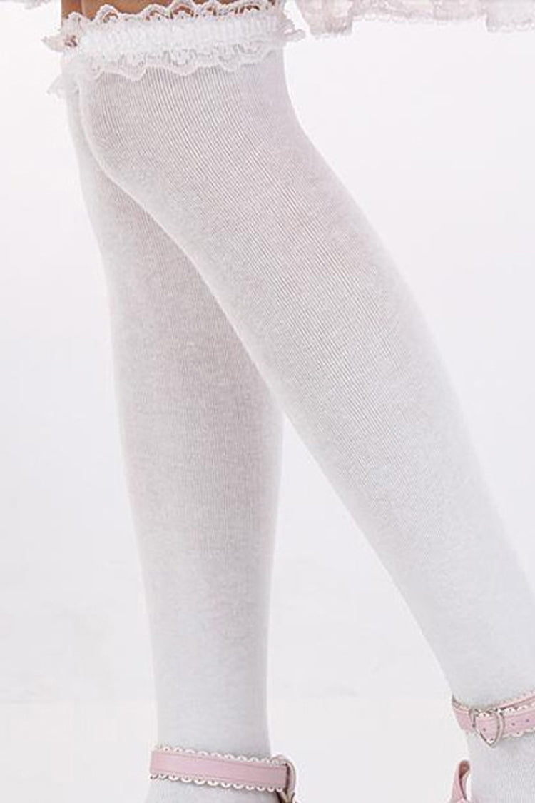 White Lace Lovely Sweet Lolita Knee Socks - White - 1