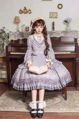 Purple Long Sleeves Ruffle Embroidery Bowknot Sweet Plus Size Elegant Lolita Dress - Product - 5