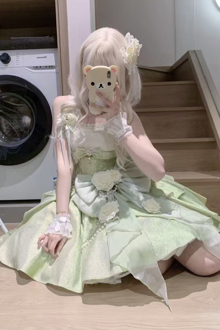 Green [Rose Heart Knot] Ruffle Hanayome Bowknot Sweet Princess Gorgeous Lolita Jsk Dress - Product - 6