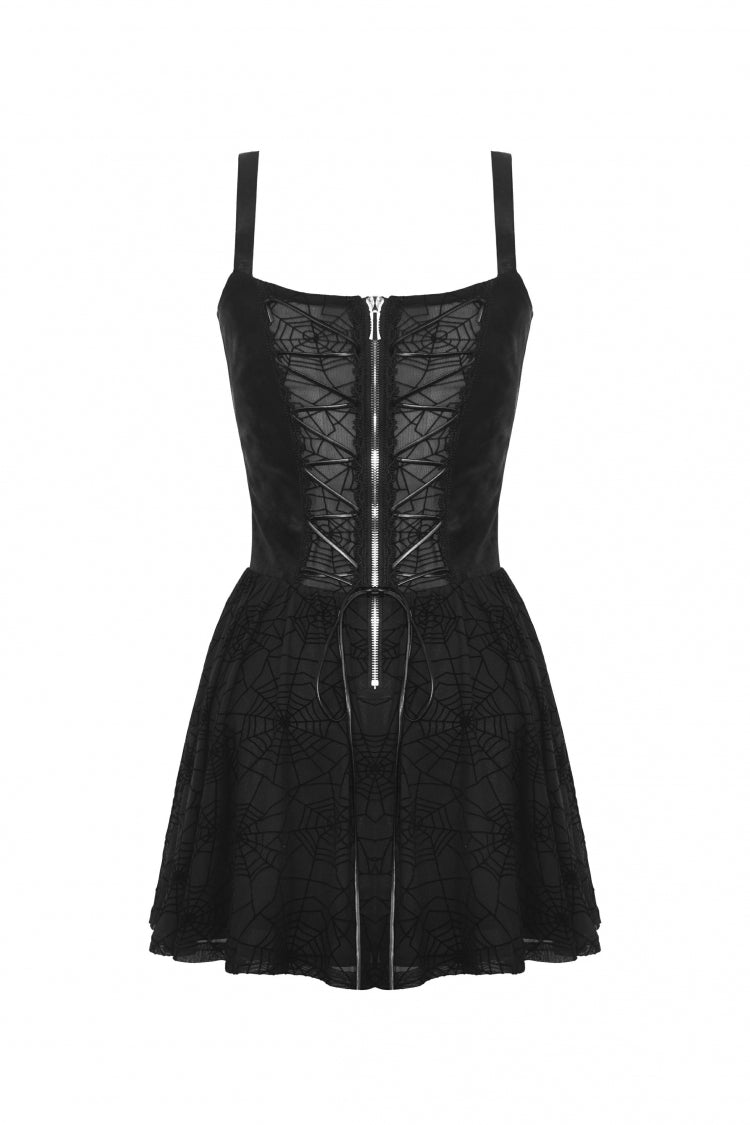 Black Cross Spider Mesh Buckled Zippered Women's Punk Slip Dress - Product - 14
