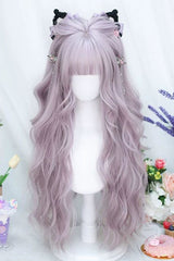 Taro Purple Straight Bangs Sweet Lolita Long Wavy Wig - Taro-Purple - 1