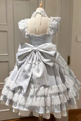 Blue [Fairy Tale Advent] Multi-Layered Ruffle Bowknot Lace Sweet Princess Gorgeous Lolita Tiered Dress - Product - 2