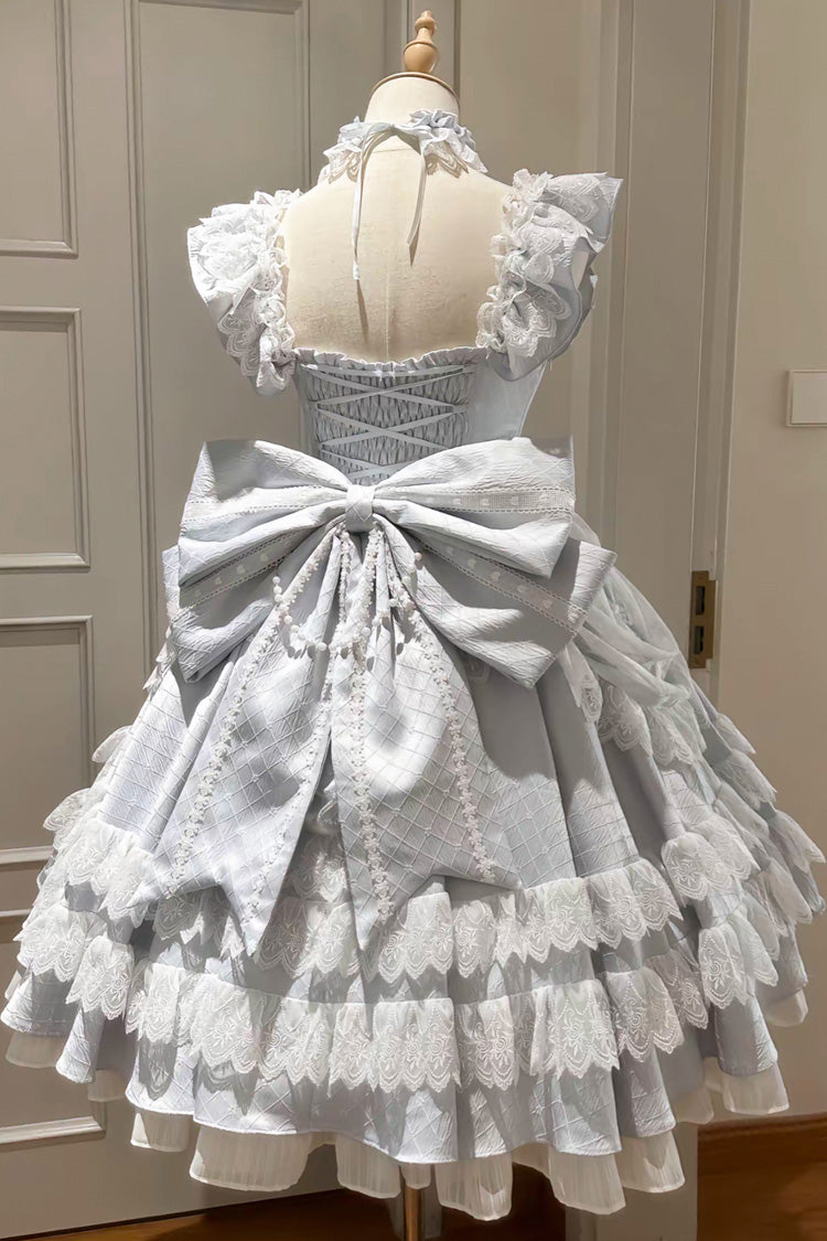 Blue [Fairy Tale Advent] Multi-Layered Ruffle Bowknot Lace Sweet Princess Gorgeous Lolita Tiered Dress - Product - 2