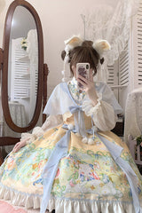 Multi-Color Fairy Rabbit Print Ruffle Bowknot Sweet Chinese Style Princess Lolita Dress - Product - 9