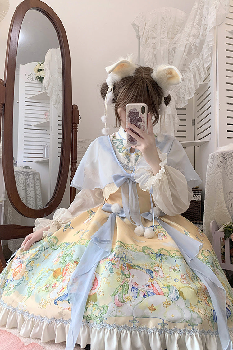 Multi-Color Fairy Rabbit Print Ruffle Bowknot Sweet Chinese Style Princess Lolita Dress - Product - 9