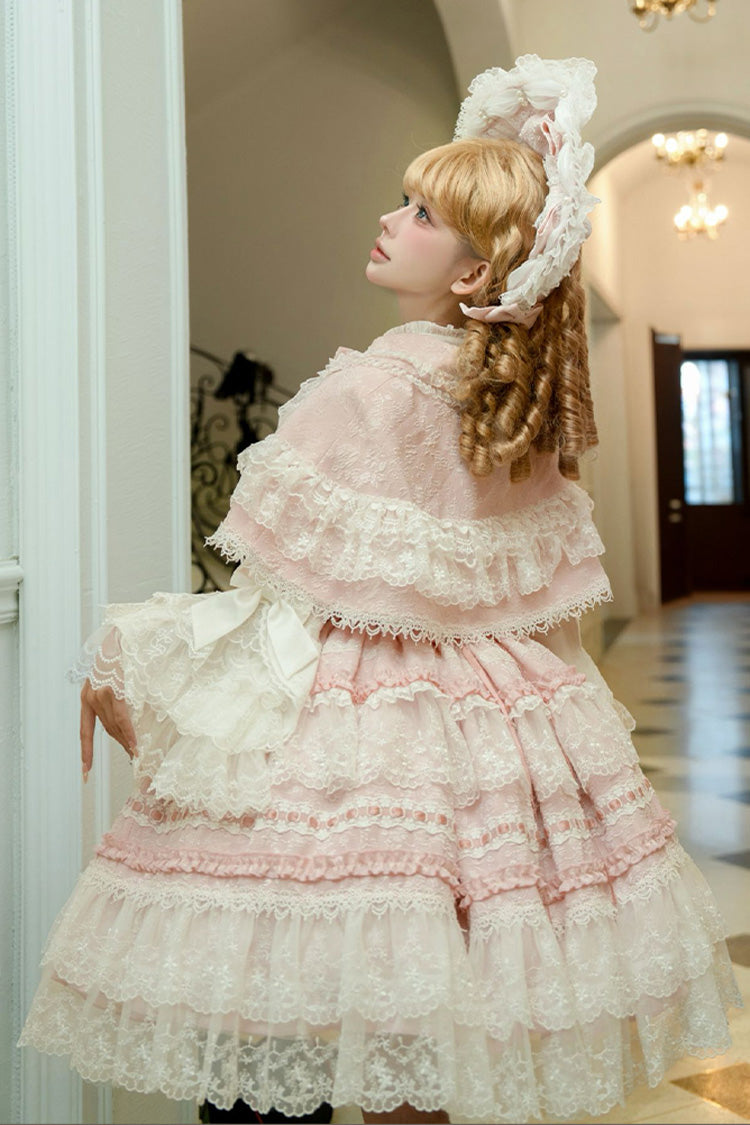 Pink [Reinas] Sleeveless Ruffle Bowknot Lace Sweet Lolita Jsk Dress - Product - 8
