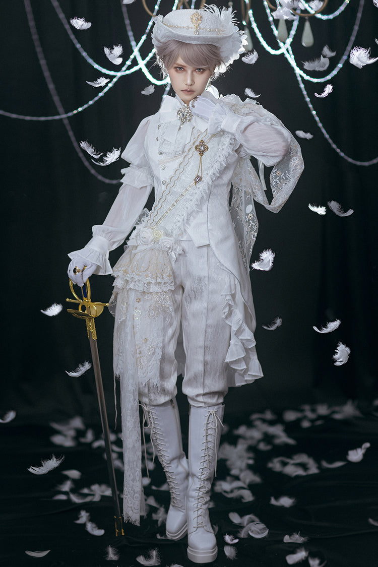 White Hidden Prejudice Never Fades Vintage Elegant Prince Handsome Ouji Lolita Coat - Product - 3
