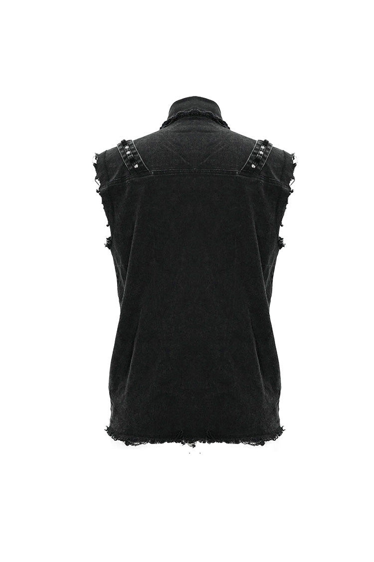 Black Faded Shoulder Bullet Clip Rivet Men's Punk Waistcoat - Product - 8