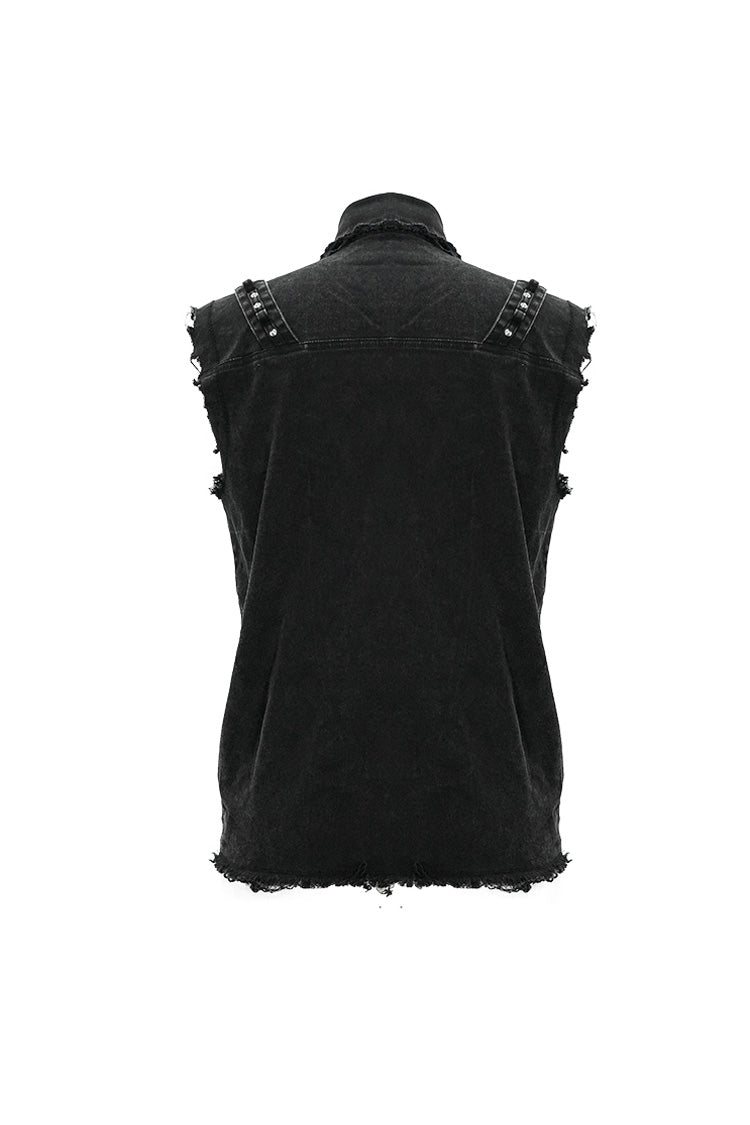 Black Faded Shoulder Bullet Clip Rivet Men's Punk Waistcoat - Product - 8