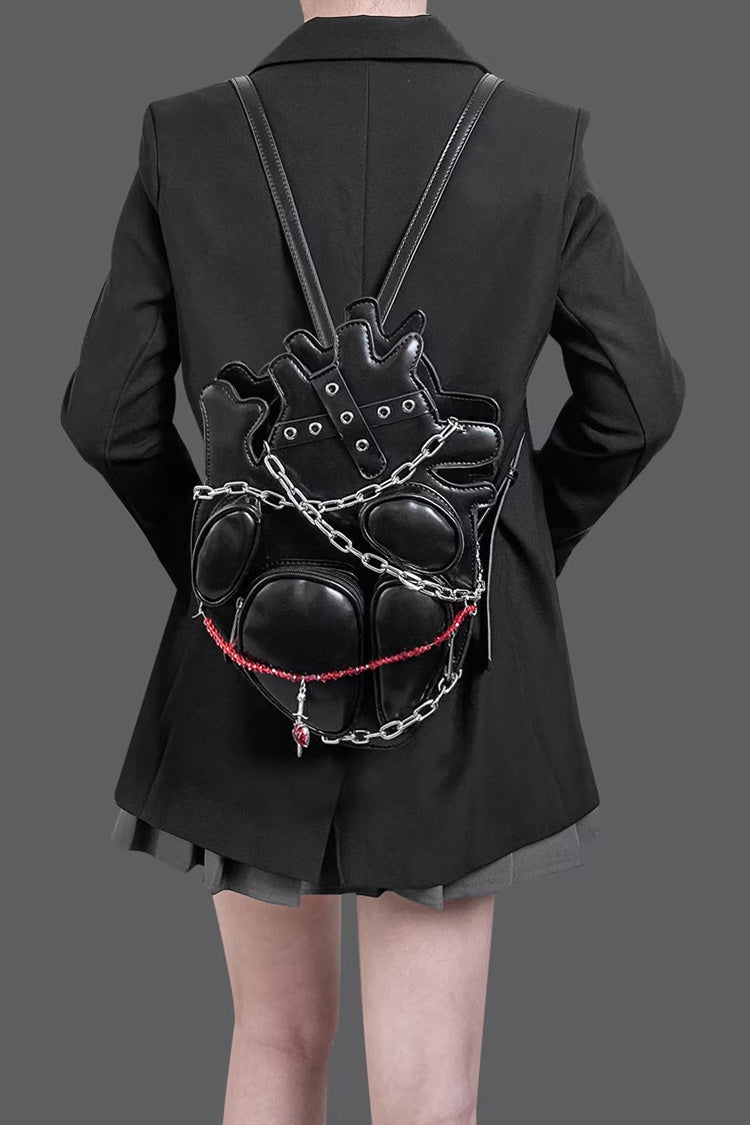 Black Creative Heart Chain-Decorated Gothic Lolita Backpack with Binding Straps and Chain - Product - 6