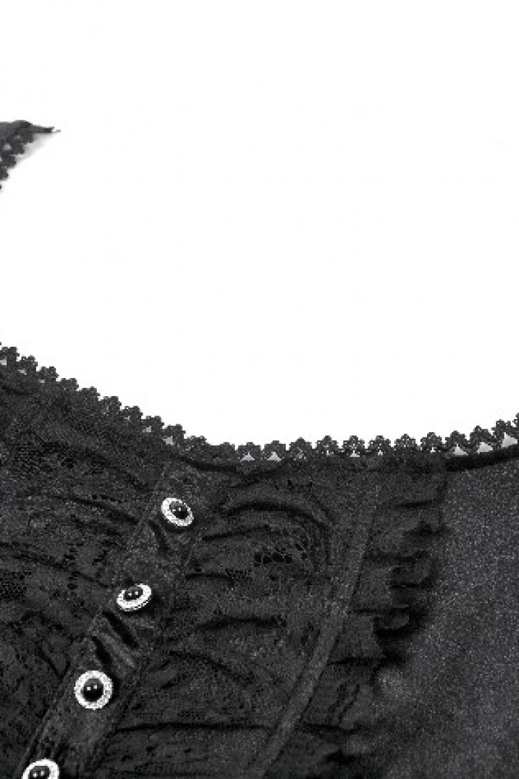 Black Square Collar Multi-Layered Lace Long Flared Sleeves Women's Gothic Palace Velvet Top - Product - 12