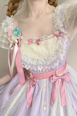 Purple [Sakura’s Spring Resonance] Sleeveless Ruffled Bow Sweet Lolita Jsk Dress (Short Version) - Product - 6