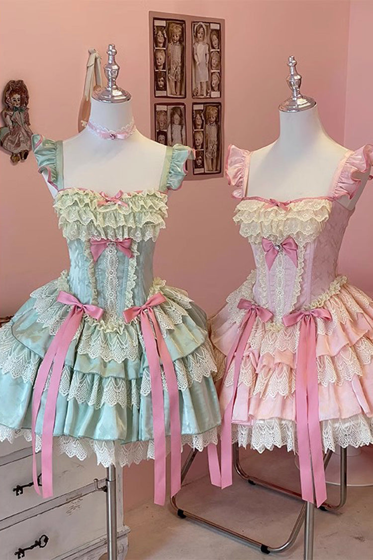 Green [Mints] Multi-Layered Ruffle Bowknot Lace Sweet Ballet Lolita Dress - Product - 4