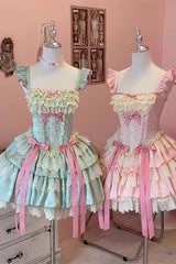Green [Mints] Multi-Layered Ruffle Bowknot Lace Sweet Ballet Lolita Dress - Product - 4