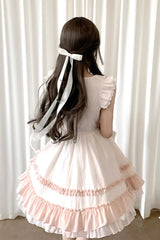 Pink [Spring Timeline] Double-Layered Ruffled Bow Lace-Up Sweet Princess Lolita Dress - Product - 3