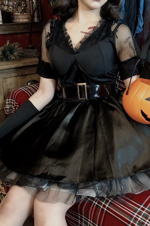 Black V Collar Demon Witch Gothic Lolita Dress Full Set - Product - 4