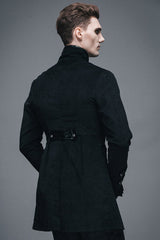 Black Fake Two Pieces Embroidered Turn Down Collar Long Sleeves Velvet Mens Gothic Coat - Product - 5