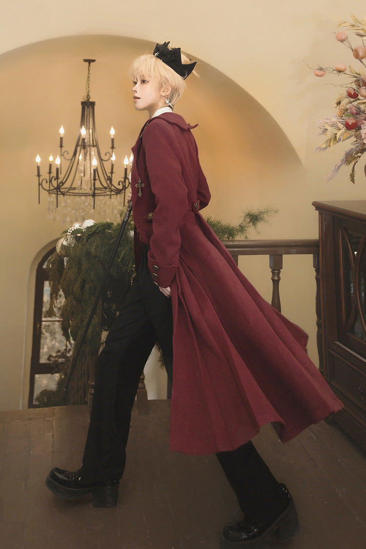Dark Red [The Legend of Dracula] Long Sleeves Gothic Prince Handsome Cool Ouji Lolita Coat - Product - 12