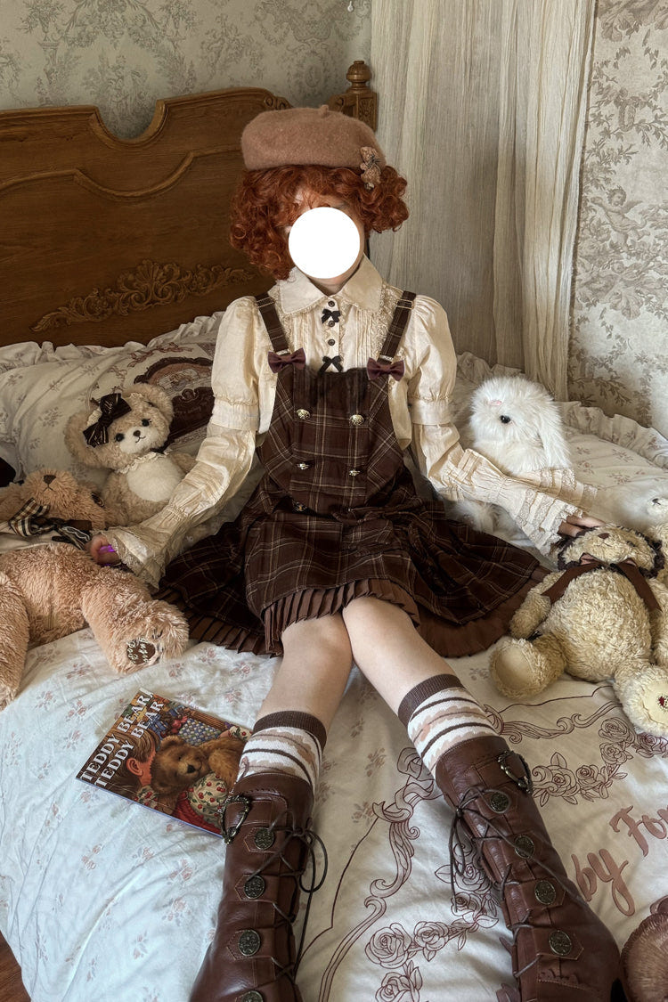 Chocolate [Tiramisu] Low Waisted Plaid Print Ruffle Bowknot Sweet Lolita Strap Dress - Product - 9