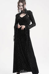 Black Stand Collar Long Sleeves Lace Tassels Women's Gothic Cape - Product - 9