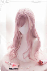 Pink Long Curly Hair Oblique Bangs Sweet Lolita Wig - Pink - 1