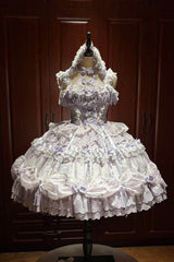Purple Halterneck Sleeveless Printed Embroidered Bow Sweet Lolita Jsk Dress - Purple - 1