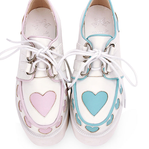 Pink And Blue Cute Heart Pattern Platform Sweet Lolita Shoes - Product - 2