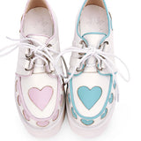 Pink And Blue Cute Heart Pattern Platform Sweet Lolita Shoes - Product - 2