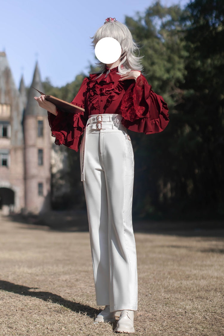 White [Day and Night Song] Long Sleeves Ruffle Ouji Gothic Lolita Skirt Pants - Product - 19