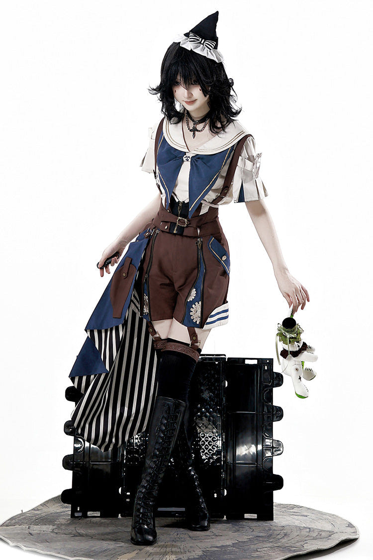 Brown [Inventor of Wonderful Equipment] Ouji Punk Cool Lolita Bib Shorts - Product - 7