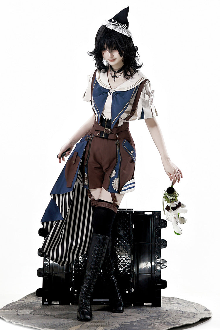 Brown [Inventor of Wonderful Equipment] Ouji Punk Cool Lolita Bib Shorts - Product - 7