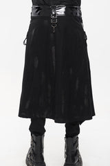 Black Punk Patent Leather Paneled Belt Irregular Print Metal Men's Skirt - Product - 5