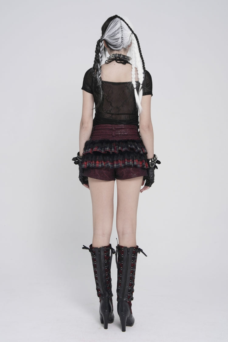 Black Short Sleeves Slim Studded Pleated Chain-Decorated Women's Punk Cool Blouse - Product - 3