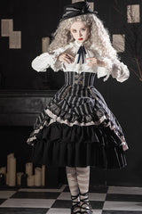 Black Point Manor Multi-layer Striped Print Ruffle Gothic Lolita Skirt - Product - 4