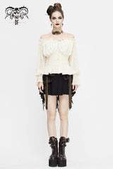 White Off Shoulder Long Sleeves Ruffle Lace Women's Gothic Blouse - Product - 3