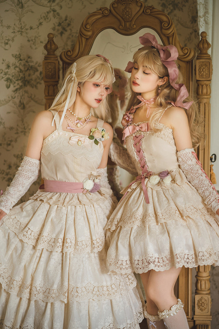 Ivory [Forest Waltz] Embroidery Bowknot Lace-Up Slim Sweet Elegant Lolita Suspender Top - Product - 7