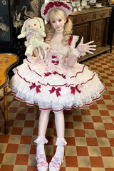 Pink [Moon-Tide Butterfly’s Call] Sleeveless Multi-Layered Ruffle Bowknot Lace Sweet Lolita Jsk Dress - Product - 5